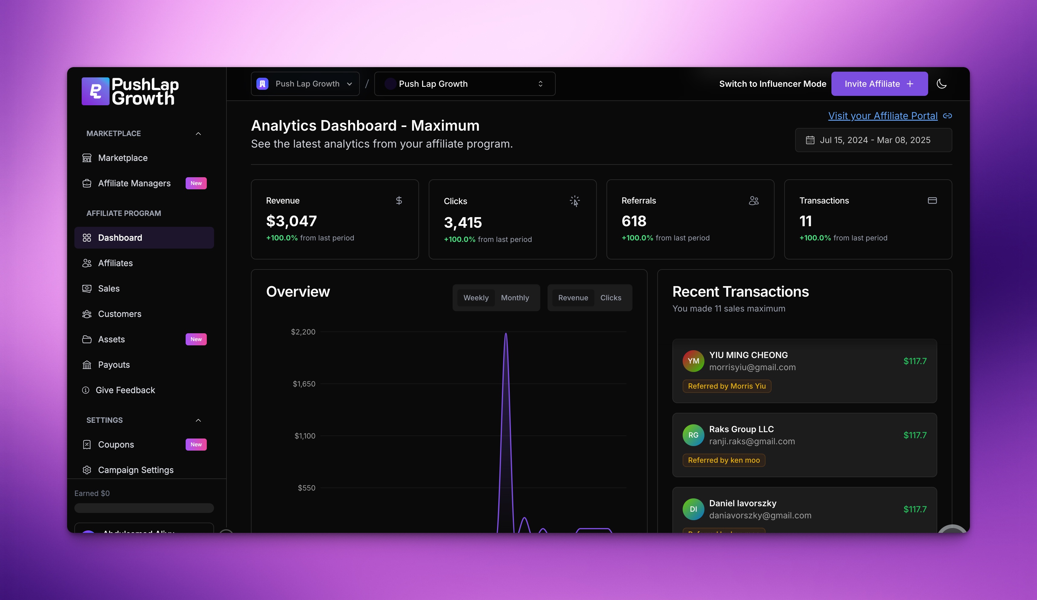 screenshot of Push Lap Growth